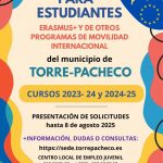 ABIERTA LA CONVOCATORIA DE SOLICITUD DE AYUDAS COMPLEMENTARIAS A JÓVENES DE TORRE PACHECO QUE HAN PARTICIPADO EN PROGRAMAS DE MOVILIDAD POR ESTUDIOS POSTOBLIGATORIOS.
